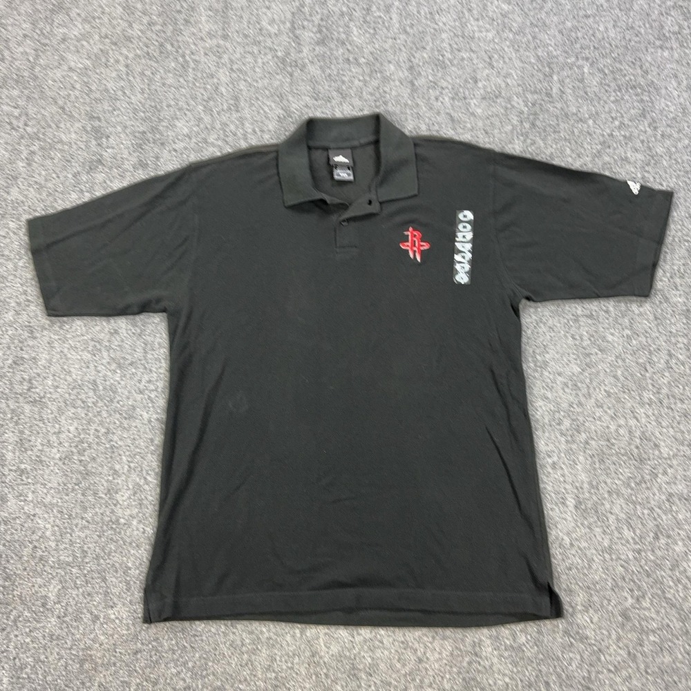 Houston Rockets Polo Shirt Mens Medium‎ Black NBA Basketball Adidas Embroidered
